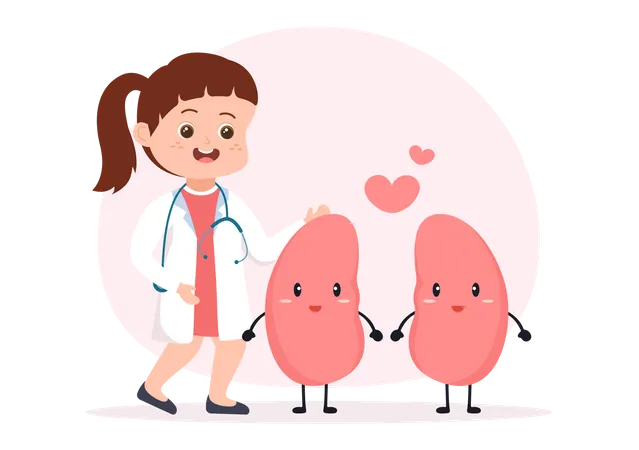 Nephrologist Illustration With Kids Cardiologist Proctologist And Treat Kidneys Organ In Cartoon Hand Drawn For Web Banner Or Landing Page Templates Illustration