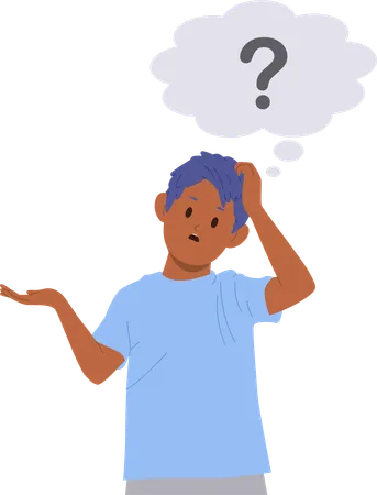 Nervous boy having trouble feeling misunderstanding asking question  Illustration