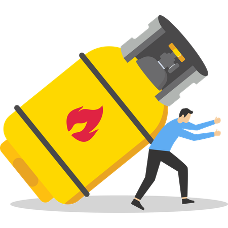 Nervous businessman trying to stop gas cylinder it fall  Illustration