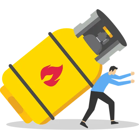 Nervous businessman trying to stop gas cylinder it fall  Illustration