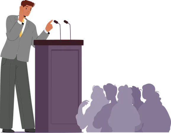 Nervous Man Experiencing Public Speaking Fear At  Podium Facing Audience  Illustration