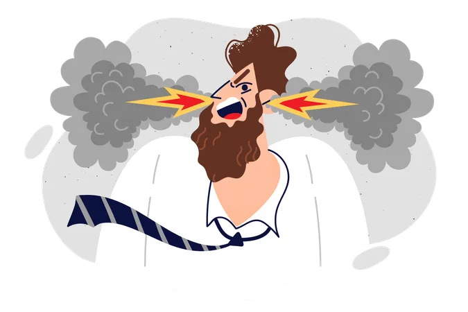 Nervous Man Screams Experiencing Irritation And Aggression After News About Increase In Business Taxes Blows Smoke And Flames From Ears Toxic Man Expresses Dissatisfaction With Colleagues Illustration