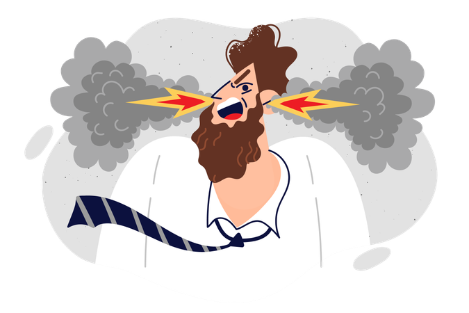 Nervous man screams experiencing irritation and aggression  Illustration
