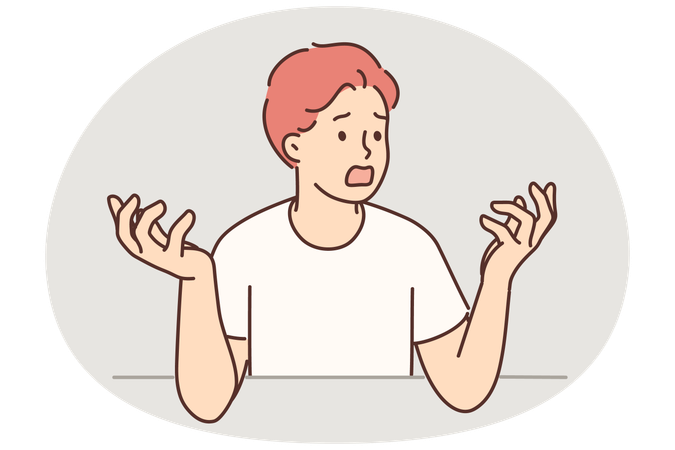 Nervous man throws up hands and opens mouth wide screaming and swearing having heard bad news  Illustration