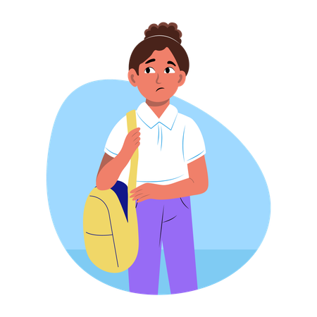 Nervous student standing with school bag  Illustration