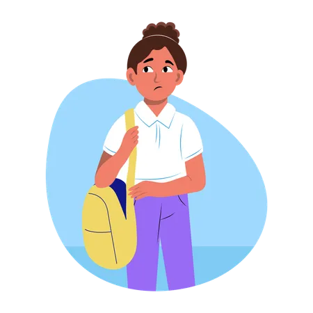 Nervous student standing with school bag  Illustration