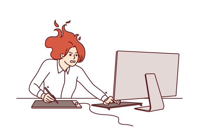 Nervous woman freelancer  feeling pressure due to tight deadlines  Illustration