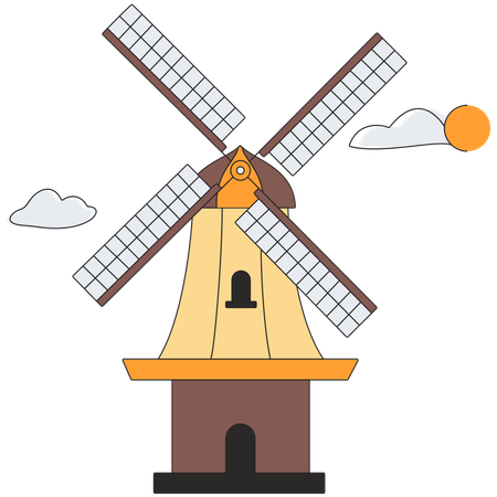 オランダ - キンデルダイクの風車  イラスト
