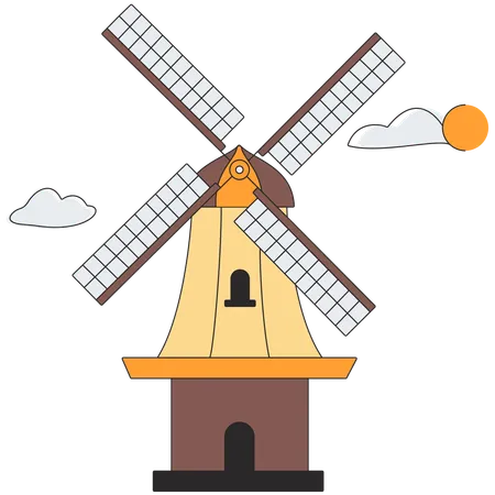 Netherlands - Windmills of Kinderdijk  Illustration