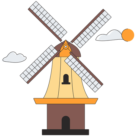 Netherlands - Windmills of Kinderdijk  Illustration