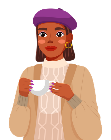 Nettes Mädchen mit Kaffeetasse  Illustration