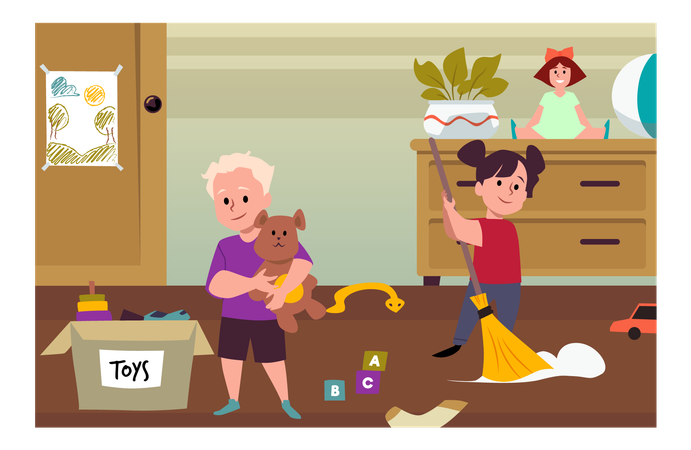 Nettoyage de la chambre des enfants  Illustration