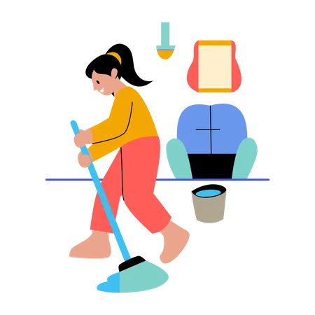 Nettoyage de la maison pendant Covid  Illustration