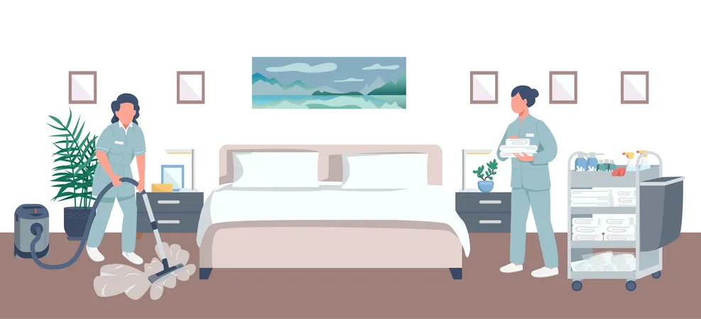 Nettoyage de chambre d'hôtel  Illustration