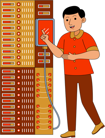 Network Engineer Profession working on server  Illustration