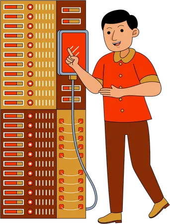 Network Engineer Profession working on server  Illustration