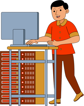 Network engineer working on computer  Illustration