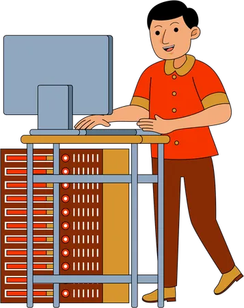 Network engineer working on computer  Illustration