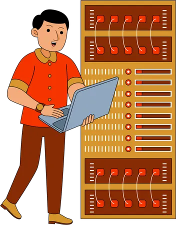 Network engineer working with server  Illustration