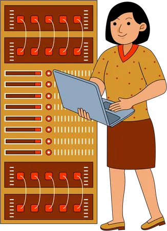 Network engineer working with server  Illustration