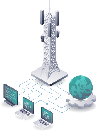 Network Integration of Computer Towers for Information Technology and Data  Illustration