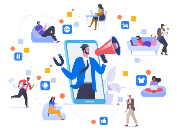 Network Marketing Flat Vector Illustration Friends Chatting Sharing Recommendations And Promoting Each Other Goods Cartoon Characters Social Media Viral Advertising Word Of Mouth Marketing Method Illustration