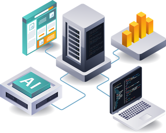 Network of server technology for business web application development  Illustration