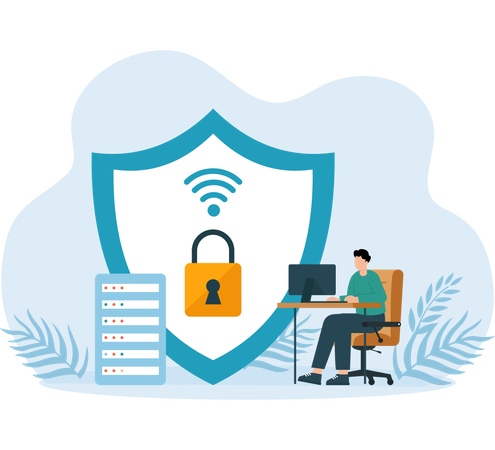 Network security measures on server  Illustration