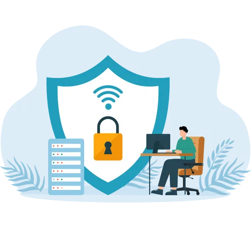 Network security measures on server  Illustration