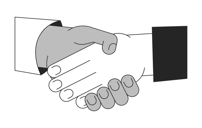 Networking Shaking Hands Bw Concept Vector Spot Illustration Negotiating Handshake 2 D Cartoon Flat Line Monochromatic Hands For Web UI Design Diverse Meeting Editable Isolated Outline Hero Image Illustration