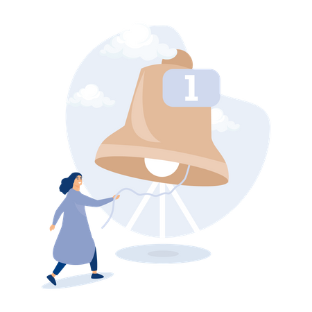 Neue Abonnentin läutet große Glocke mit Benachrichtigungsnummer Illustration