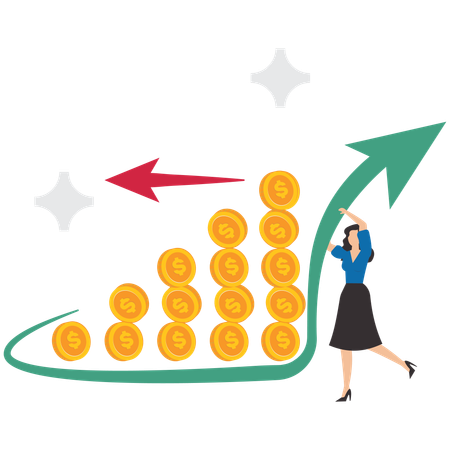 Neuer Unternehmer ändert Pfeilrichtung, Geschäftsfrau mit neuer Pfeilrichtung  Illustration