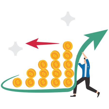 Neuer Unternehmer ändert die Pfeilrichtung, Geschäftsmann mit neuer Pfeilrichtung  Illustration