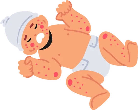 Neugeborenes Kind mit Symptomen einer Nahrungsmittelallergie  Illustration