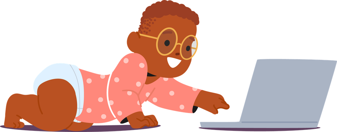 Neugieriges Baby mit Laptop  Illustration