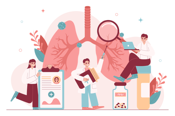 Neumólogo examinando problemas respiratorios  Ilustración