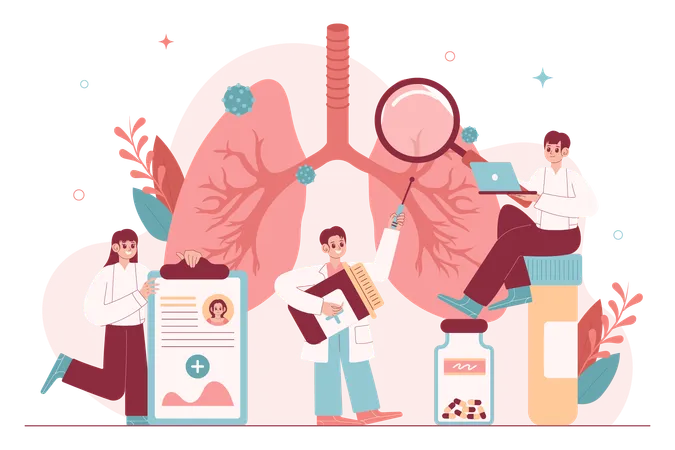 Neumólogo examinando problemas respiratorios  Ilustración