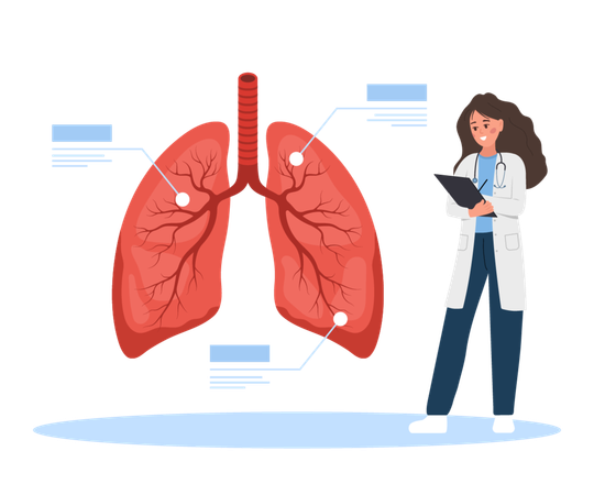 Neumólogo examinando enfermedad del sistema respiratorio  Ilustración