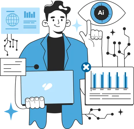 Neural Network Application In Human Activity Self Learning Computing System Processing Different Types Of Data Modern Deep Machine Learning Technology Flat Vector Illustration Illustration