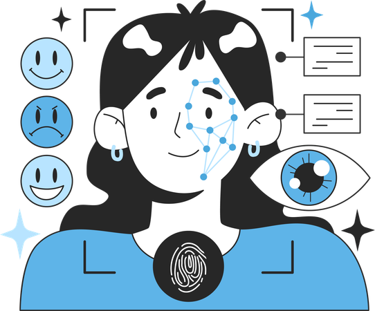 Neural network in identification by face and biometric  Illustration