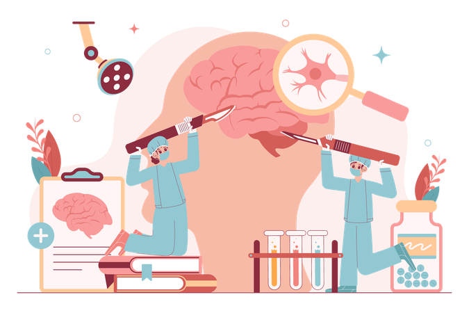 Neurochirurg arbeitet an Gehirnchirurgie  Illustration