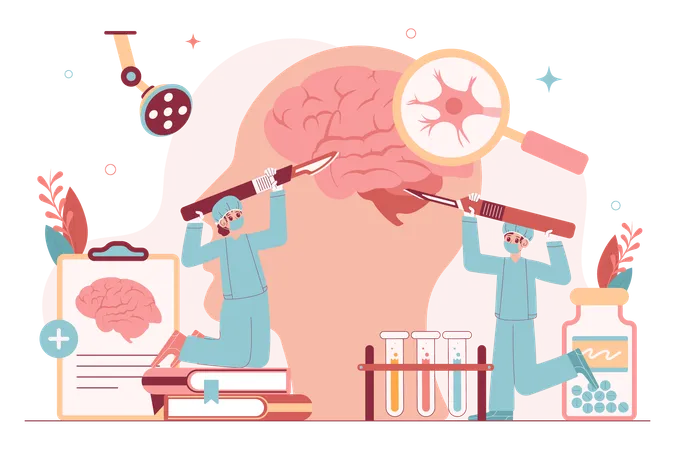 Neurochirurg arbeitet an Gehirnchirurgie  Illustration