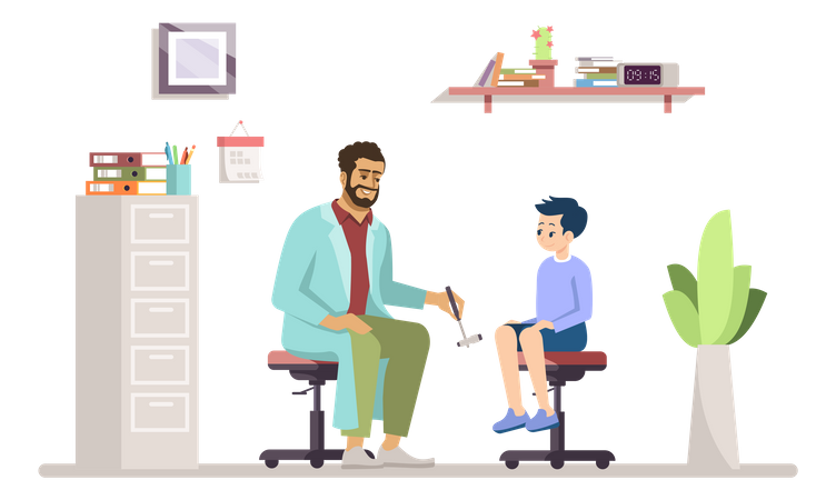 Neurologist Examining Kid With Leg Injury  イラスト
