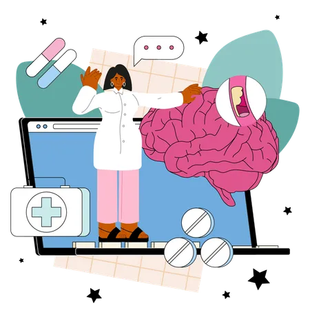 Neurologist Online Service Or Platform Doctor Examine And Treat Human Nervous System Stroke Diagnosis And Treatment Online Contacts Flat Vector Illustration Illustration