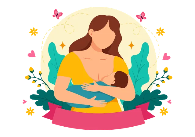 New born baby feed by her mother  Illustration