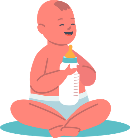 New born baby feeding milk  イラスト