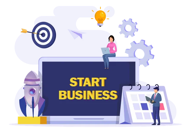 Start Business Concept Flat Design New Business Project Start Up Development And Launch A New Innovation Product On A Market Illustration