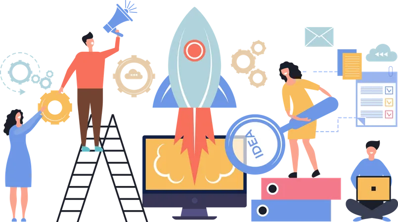 Launch Business Startup Rocket Successful Company Illustration Illustration