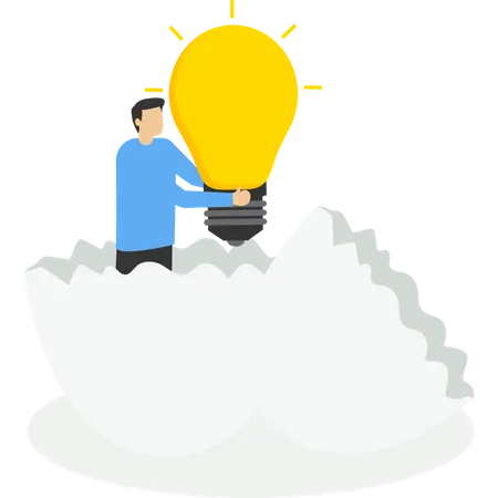 New Creative Ideas Concept Of Creation Or Invention Innovation Or Solution For Business Entrepreneurship Or Startup Idea Entrepreneur Finding Hatching Egg With Light Bulb Idea Inside Illustration