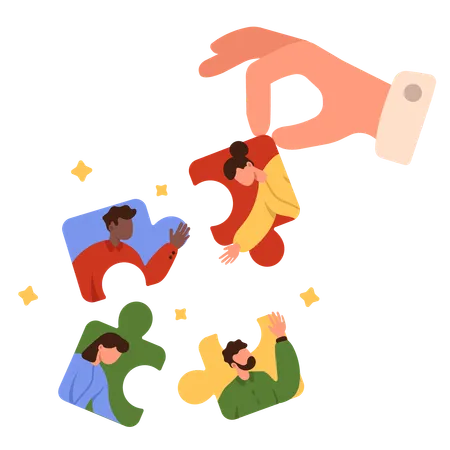 New Employee Effective Search Of Team Member Hand Of Employer Holding Puzzle Piece With Face Of Woman To Connect With Colleagues For Success Cooperation And Partnership Cartoon Vector Illustration Illustration